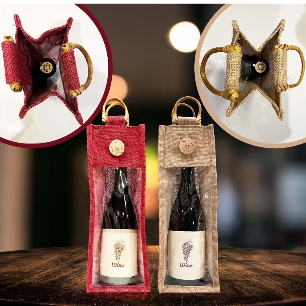 KHAKI Burlap Wine Bag - Picture 3 of 6